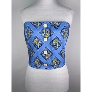 Veronica Beard Blue Printed Strapless Crop Top Size 14 with Boning